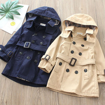 Boys' double-breasted trench coat spring and autumn 2022 new children's cotton belt medium-large children boy mid-length coat