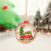 Beicca 2020 Christmas Tree Wooden Round Pendant Color Wooden Car Christmas Window Scene Arrangement Hanging