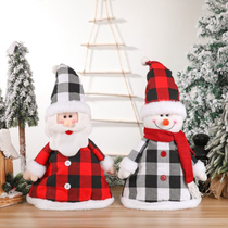 Christmas tree top star Old Man snowman decorations desktop ornaments red and black plaid Christmas tree hat pendant scene arrangement