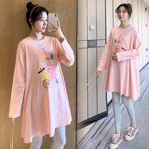 Maternity dress spring and autumn set 2021 fashion new loose cotton long sleeve top pregnant women Autumn wear