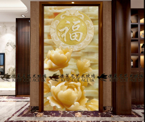 Art glass entry screen partition aisle entrance background wall shoe cabinet wine cabinet modern European style rich jade carving blessing