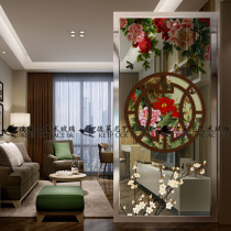Art glass modern simple European decorative screen partition into the home entrance barrier background wall frosted light transparent rich peony map