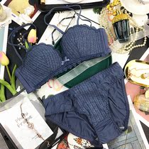 Cotton bottom rimless underwear womens gathered knitted material gathered adjustable closed milk upper support bra set anti-sagging