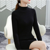 Medium and long black sweater dress autumn and winter 2021 new retro inner thickened knitted base dress