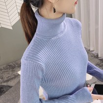 Blue turtleneck womens sweater 2021 autumn and winter new thickened knitted base sweater wild slim top