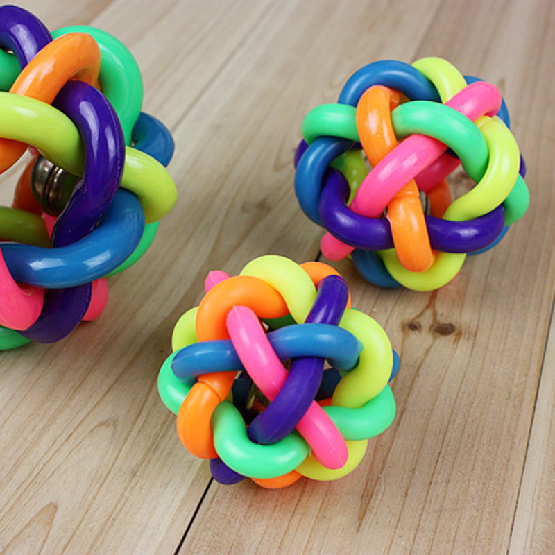 宠物七彩球铃铛球 狗玩具猫玩具磨牙编织球 满88北京9省包邮