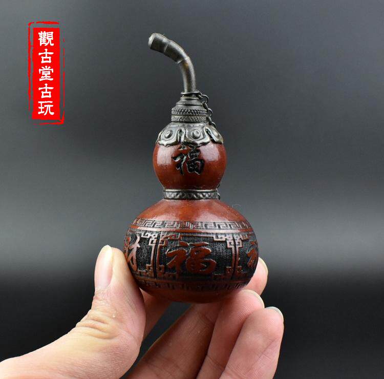 古玩杂项铜嵌葫芦鼻烟壶挂件福禄寿葫芦手把件仿古老物件古玩收藏
