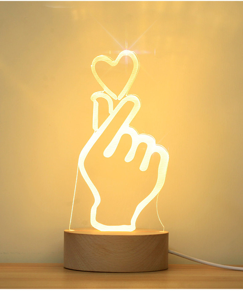 3d比心手势台灯触摸可爱少女心爆棚小夜灯送女友情人七夕创意玩意