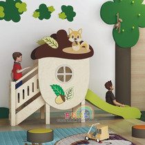 Early Education Center indoor little doctor multi-layer board wooden cartoon elephant squirrel scene slide childrens physical climbing