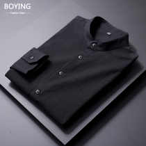 Spring and autumn season new solid color white shirt mens stripes casual long-sleeved trend inch shirt mens stand-up collar youth mens thin