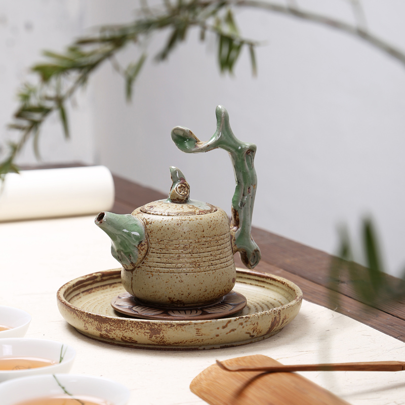 Hong bo acura coarse pottery Japanese tea ware teapot trunk handle ceramic tea set coarse imitation ceramic POTS kung fu chai up