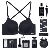 Thin belt front buckle without steel ring bra gathering small chest sexy backless cross shoulder strap beautiful back underwear girl thick black