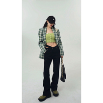 Aunt Barbie Aunt Plaid Suit Jacket Woman 2022 New Early Spring Advanced Sensation Loose Korean version splicing design Sensation West Suit