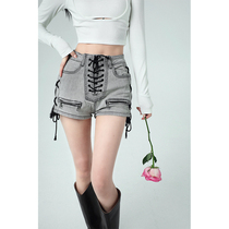 Aunt Barbie High Waist Jeans Shorts Spring Dress 2022 New Women Design Sense Strap Fashion Hot Girl Super Short Hot Pants