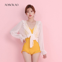 One-piece Swimsuit Womens Bubble Hot Springs Conservative SLIM COVER 2022 NEW FASHION KOREA INS FLAT CORNER LONG SLEEVE SWIMSUIT