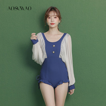 Conjoined swimsuit women Summer 2022 new conservative display slim cover pure desire wind long sleeve sunscreen flat corner small chest swimming dress