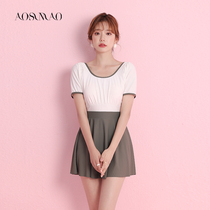 Swimsuit female summer conservative cover belly thin 2021 new fashion small chest gathering hot spring one-piece dress swimsuit