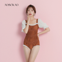 Swimsuit female summer conjoined conservative students thin belly 2021 new hot spring small chest gathering swimsuit