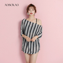 Split swimsuit female summer conservative thin belly cover belly 2021 new hot spring three-piece fashion gathering meat swimsuit