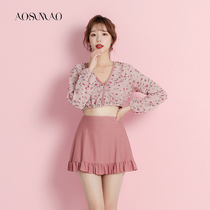 Swimsuit women 2021 new fashion split conservative hot spring thin belly cover meat small chest long sleeve swimsuit