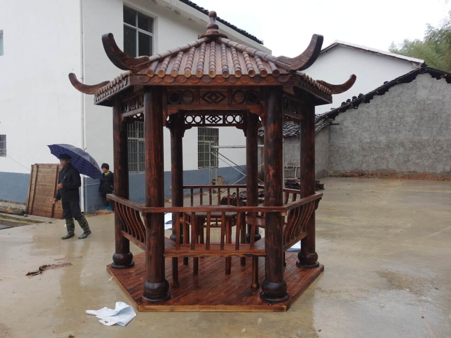 厂家直销碳化防腐木庭院阁凉亭木屋凉亭户外实木亭子六角凉亭仿古