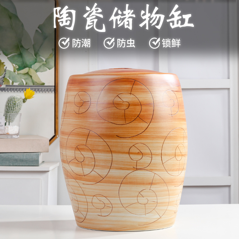 The Qing jingdezhen ceramic barrel rice bucket 10 jins home tea insect - resistant seal storage bins with cover