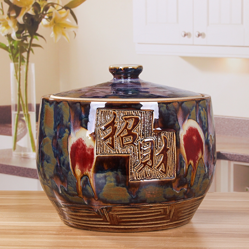 Jingdezhen ricer box with covering cylinder barrel ceramics home 20 jins 30 jins of 50 kg moisture contained storage tank