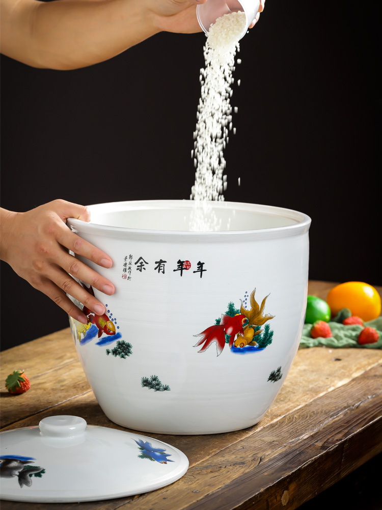 Jingdezhen ceramic barrel with cover loading ricer box 10 jins home 20 jins insect - resistant moistureproof mildew store meter box, meters as cans