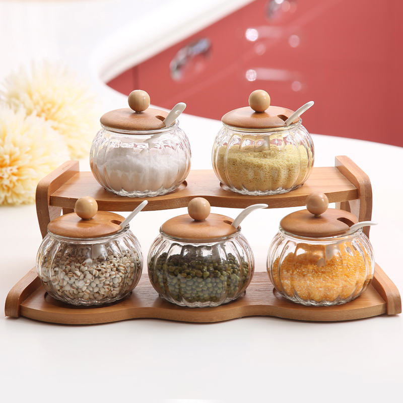 Creative ceramic seasoning jar of Korean sauce seasoning box of glass bottle three bottles of salt shaker suit hutch