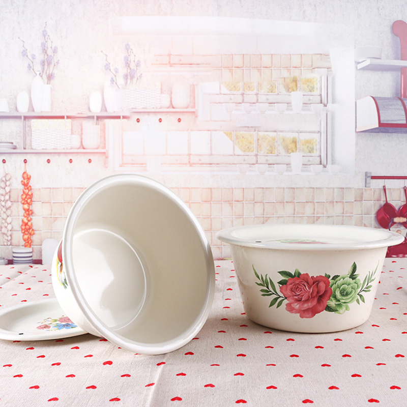 Old enamel bowls with cover household nostalgic large bowl of soup bowl basin large mercifully rainbow such as bowl bowl kitchen lard oil