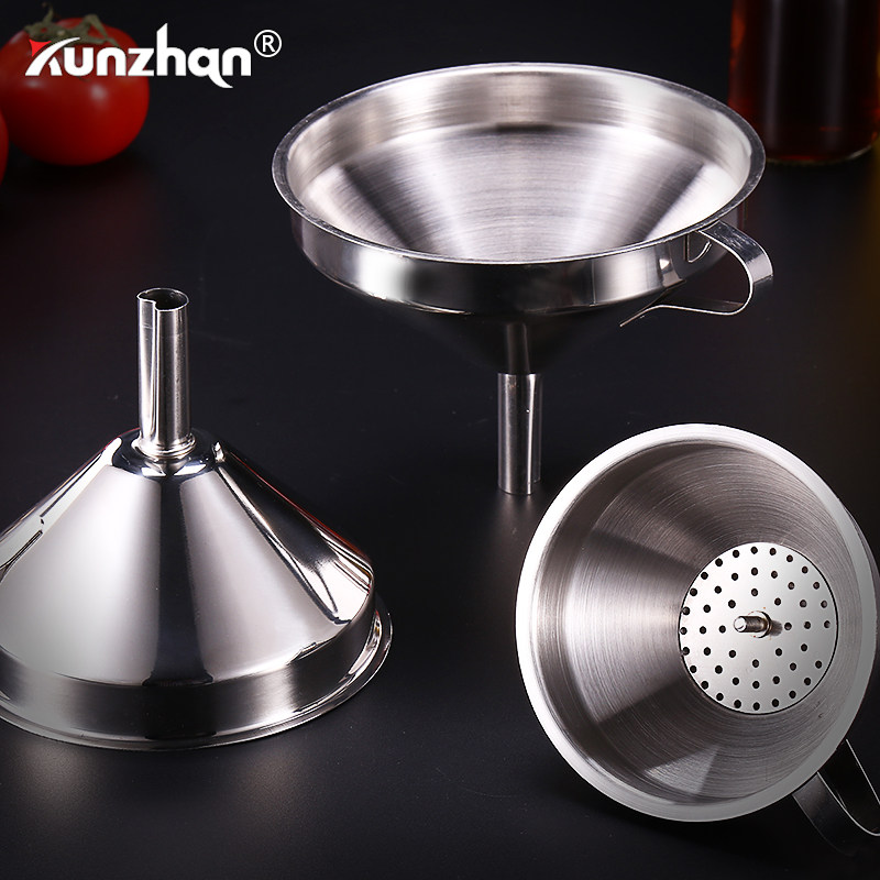 kunzhan stainless steel funnel household oil leakage large, medium and small size oiler liquor dispenser large diameter with filter screen