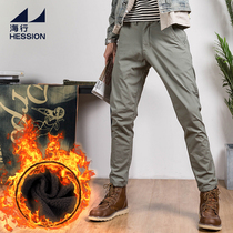 (Break Code Clear 75 Fold) Grey Thicken Plus Suede Casual Pants Men Warm Business West Pants Winter Straight Barrel Long Pants