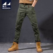 Haigong cargo overalls straight slim slacks classic OG107 military green multi-pocket pants men