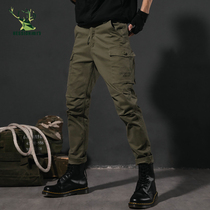 Haikou autumn military green overalls Kigi do old multi-pocket small straight pants Tide brand mens casual trousers