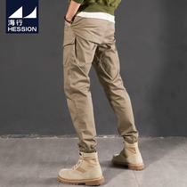 Haixing khaki multi-bag overalls mens spring and autumn slim casual locomotive mens pants Chaomai