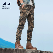 Tide brand Slim foot camouflage pants mens outdoor wear-resistant trousers multi-pocket tooling casual pants