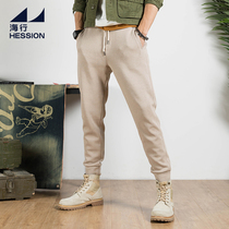 Sea line card with its color pure cotton casual pants for mens spring and autumn with bunches of pants and pants with damp waist knit and knitted sweatpants
