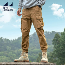 Card Its Color Loose Tactical Ergonomic Pants American Men Bunch Foot Locomotive Pants Spring Tide Card Multi-Pocket Casual Pants