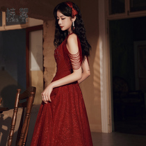 Toast Bride 2021 new wine red atmosphere usually can wear engagement banquet hanging neck dress dress women