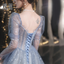 Dress 2021 New temperament evening dress blue usually can wear toast high-end atmosphere host the annual Fairy