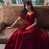 Toast service bride temperament female 2021 New French lace square collar long dress dress usually wear wine red