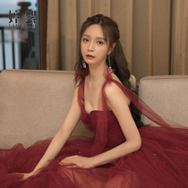 Toast Bride 2021 summer new style dress dress evening party wedding temperament female wine red