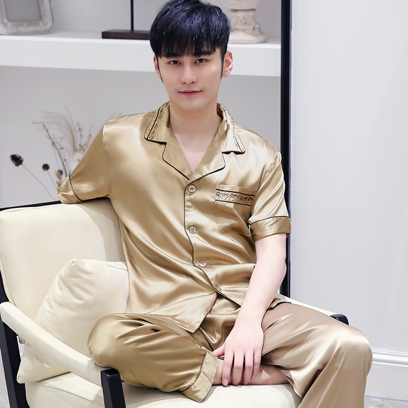 shangzhi men's pajamas summer short-sleeved thin ice silk spring and autumn youth simulation silk summer home service suit