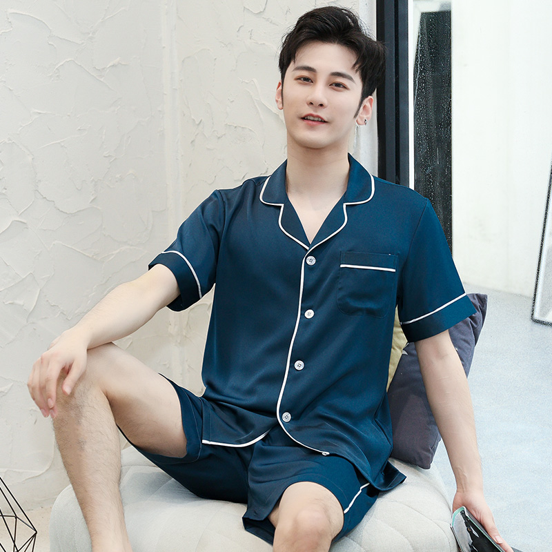 shangzhi men's pajamas summer short-sleeved thin ice silk spring and autumn youth simulation silk summer home service suit