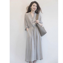 Canary Kiss early spring high-end 2021 new womens light ripe wind spring long-sleeved v-neck shirt dress