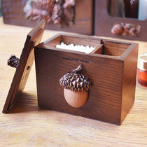 Household wooden creative American retro personality toothpick box tube net red with cover grid desktop storage cotton swab box