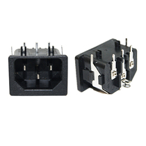 Pin word AC power socket copper clad shell three pole IEC bent foot 90 degree circuit board appliance small socket black