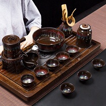 Jun porcelain tea set set to build a kung fu tea cup semi-automatic lazy stone grinding plate teapot home simple set kiln change
