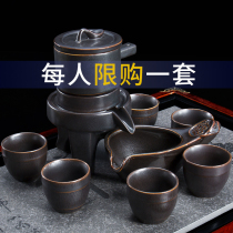 ronkin semi-automatic tea set Stone mill teapot Household simple lazy ceramic Kung Fu tea set Tea cup set