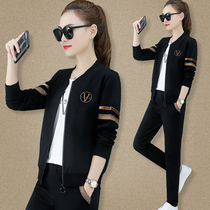 Leisure sports set women spring and autumn 2021 New Fashion large size long sleeved sweater running suit three-piece trend
